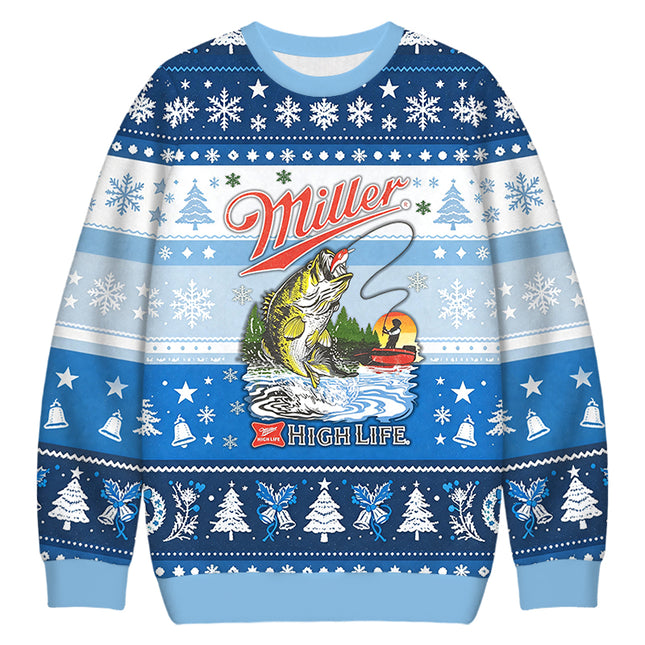 Uglysweatershops High Life Bass Fishing Christmas Ugly Sweatshirt