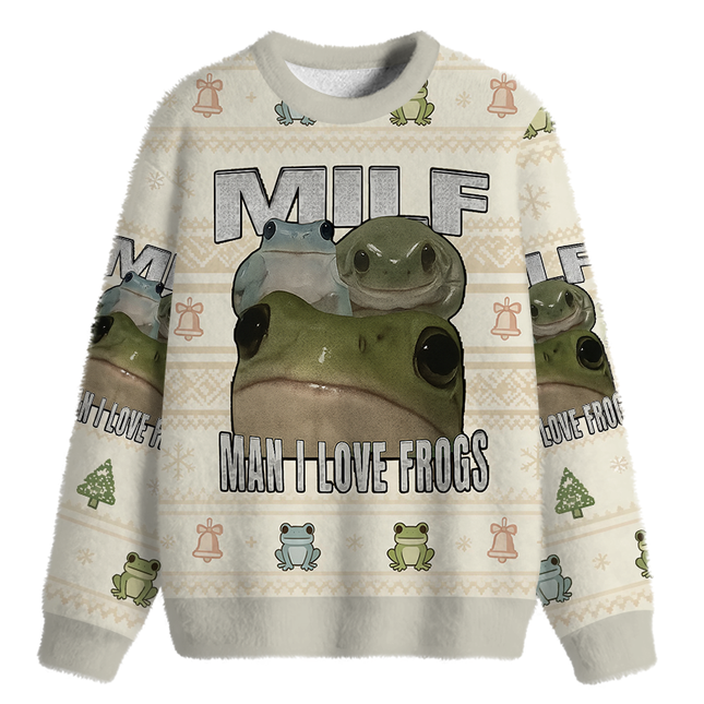 Uglysweatershops Man I Love Frogs Fuzzy Christmas Ugly Sweatshirt