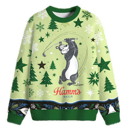 Uglysweatershops Vintage Golf Bear Brew Fuzzy Christmas Ugly Sweatshirt