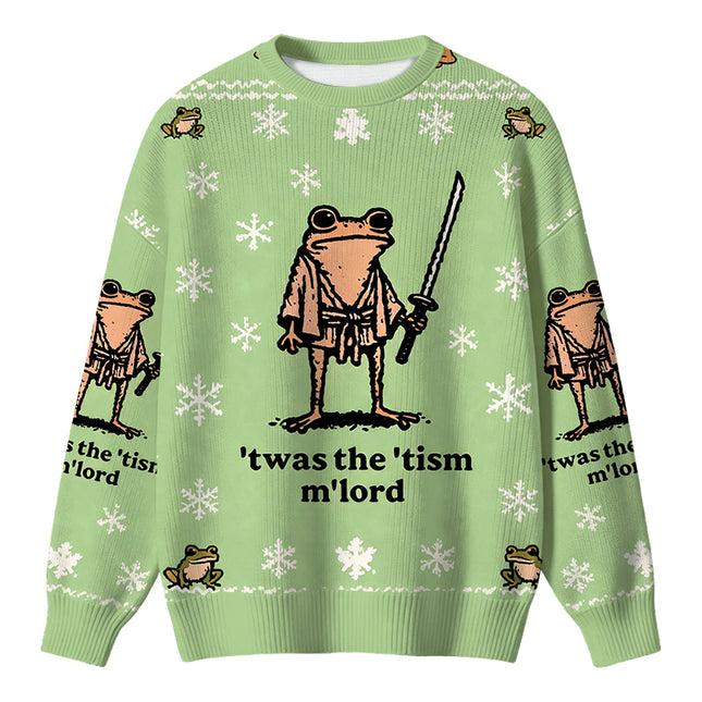 Uglysweatershops Focused Samurai Frog Christmas Ugly Sweater