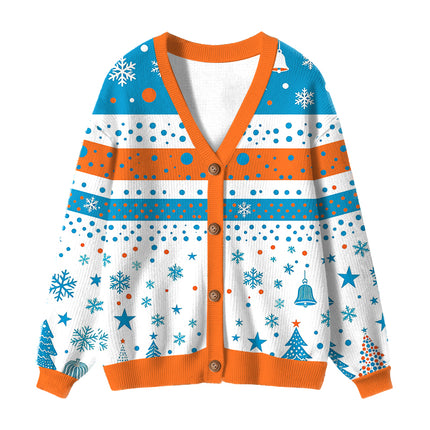 Uglysweatershops Orange Red Pumpkin Ugly Cardigan Sweater