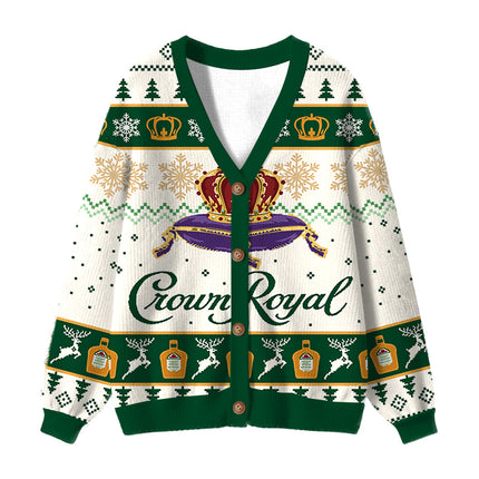 Uglysweatershops Snowflake Deer Ugly Cardigan Sweater