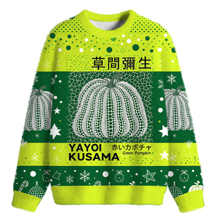 Uglysweatershops Art Green Pumpkin Vintage Fuzzy Christmas Ugly Sweatshirt