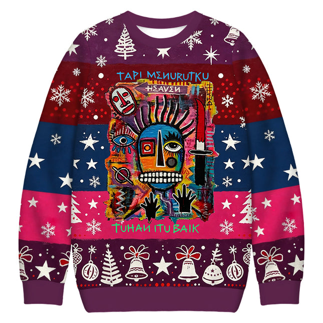 Uglysweatershops Primitive Chaos Abstract Face Christmas Ugly Sweatshirt