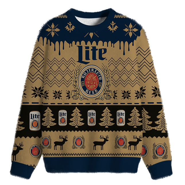 Uglysweatershops Brown Lite Fuzzy Christmas Ugly Sweatshirt