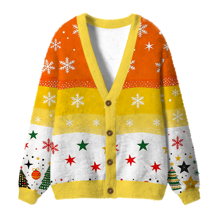Uglysweatershops Cats and Flowers Fuzzy Ugly Cardigan Sweatshirt