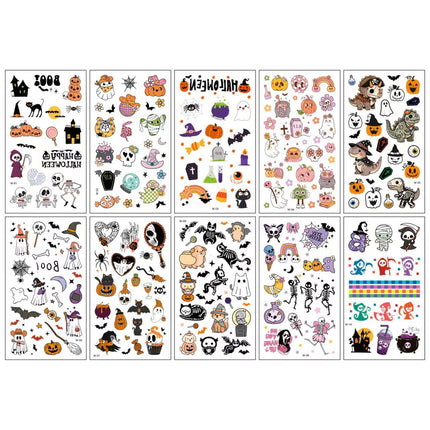 Uglysweatershops Halloween 10 Piece Fun Cartoon Temporary Tattoo Stickers For Kids