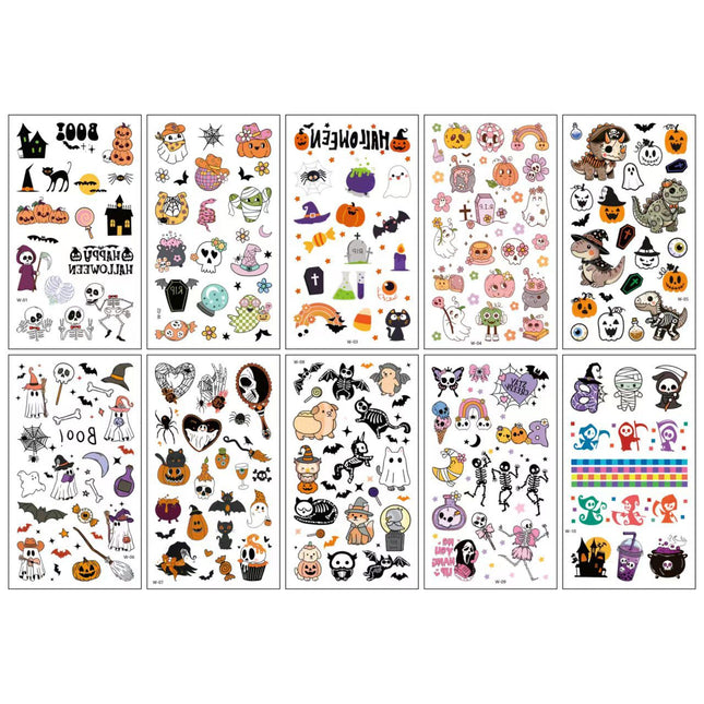 Uglysweatershops Halloween 10 Piece Fun Cartoon Temporary Tattoo Stickers For Kids