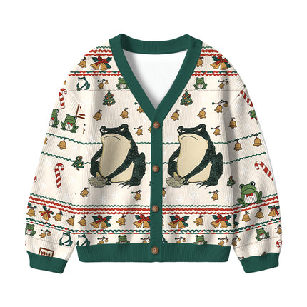 Uglysweatershops Japanese Frog Kids Ugly Cardigan Sweater