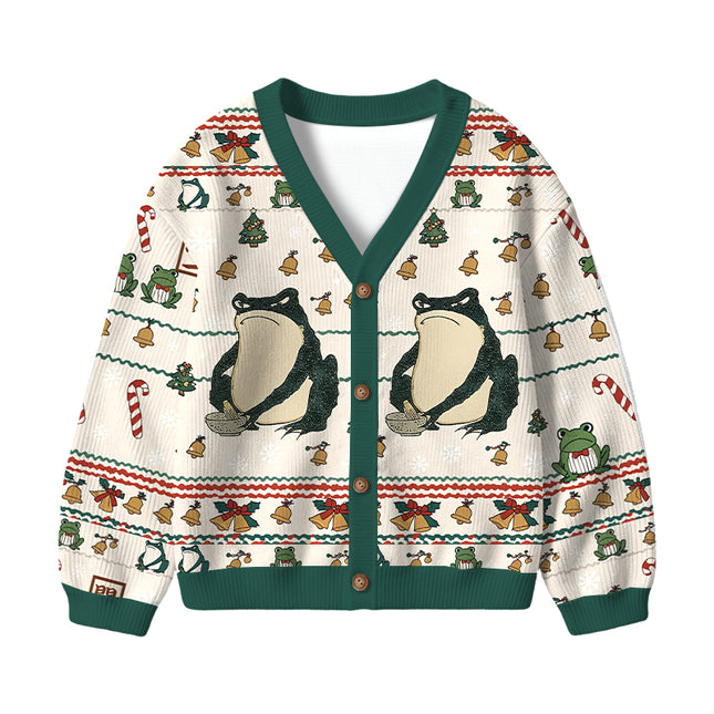 Uglysweatershops Japanese Frog Kids Ugly Cardigan Sweater