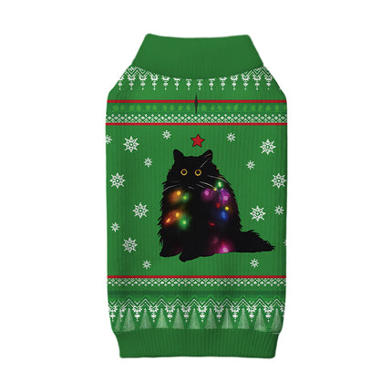 Uglysweatershops Lights Cat Green Dog & Cat Pet Sweater