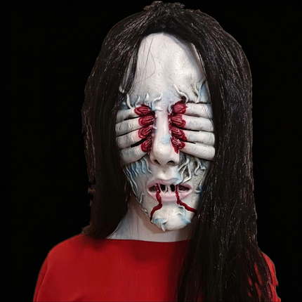 Uglysweatershops Halloween Scary Hand-Cover Eyes Ghost Mask, Long Hair Female Ghost Headgear