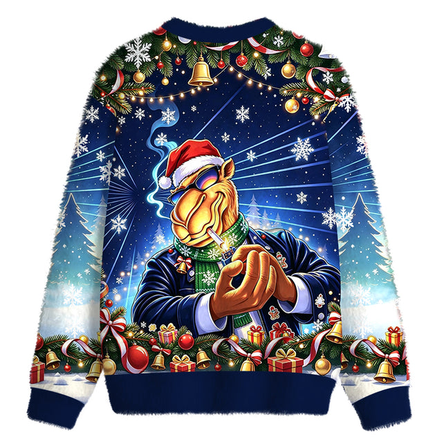 Uglysweatershops Classic Cigarettes Fuzzy Christmas Ugly Sweatshirt