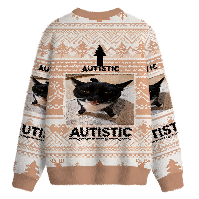 Uglysweatershops Autistic Cat Fuzzy Christmas Ugly Sweatshirt