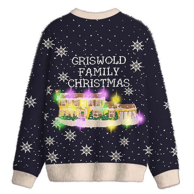 Uglysweatershops Light Up House Fuzzy Christmas Ugly Sweatshirt