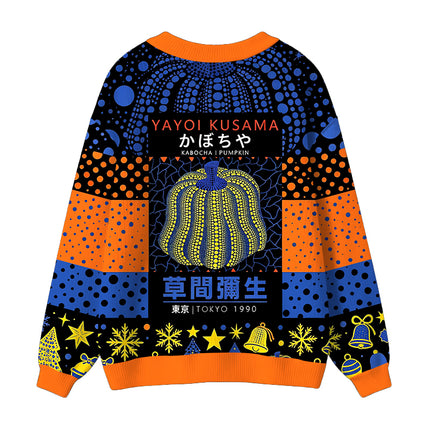 Uglysweatershops Art Navy Yellow Pumpkin Ugly Cardigan Sweater