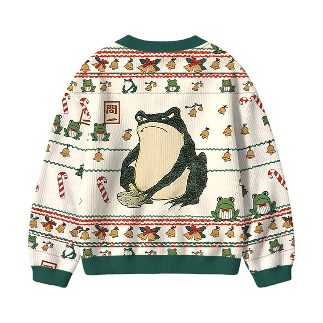Uglysweatershops Japanese Frog Kids Ugly Cardigan Sweater