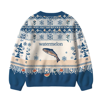Uglysweatershops Watermelon Fish Kids Ugly Cardigan Sweater