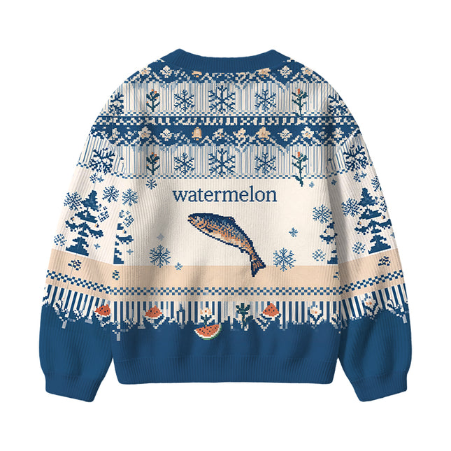 Uglysweatershops Watermelon Fish Kids Ugly Cardigan Sweater