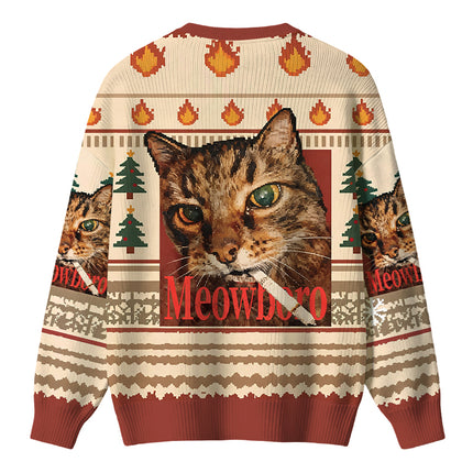 Uglysweatershops Meowlboro Smoking Cat Funny Christmas Ugly Sweater