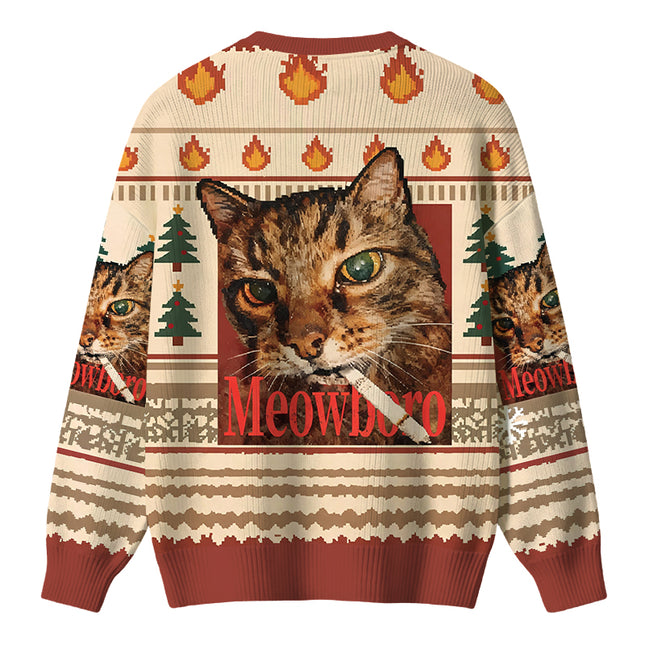 Uglysweatershops Meowlboro Smoking Cat Funny Christmas Ugly Sweater