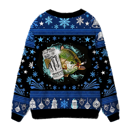 Uglysweatershops Retro Trout Fishing Fuzzy Ugly Cardigan Sweatshirt