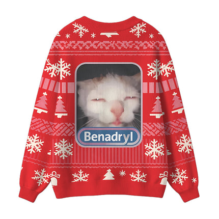 Uglysweatershops Red Psychedelic Cat Ugly Cardigan Sweater