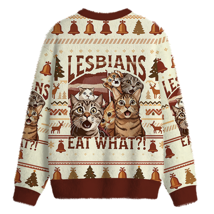 Uglysweatershops Lesbians Eat What Funny Fuzzy Christmas Ugly Sweatshirt
