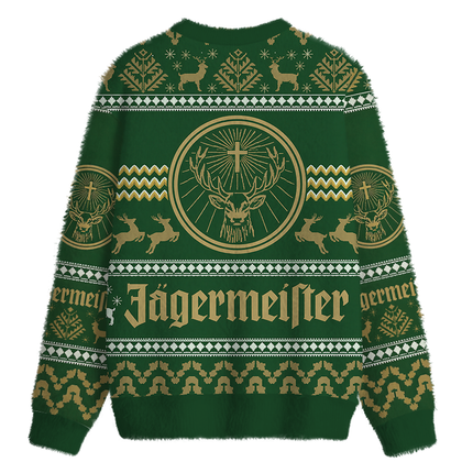Uglysweatershops Green Deer Fuzzy Christmas Ugly Sweatshirt