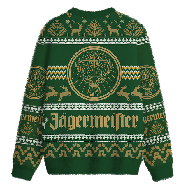 Uglysweatershops Green Deer Fuzzy Christmas Ugly Sweatshirt