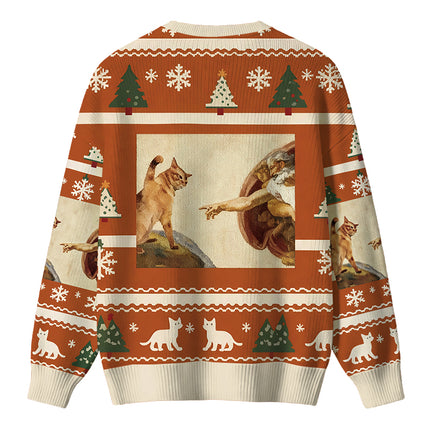 Uglysweatershops Cat God Creation Of Adam Meme Christmas Ugly Sweater