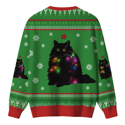 Uglysweatershops Lights Cat Green Christmas Ugly Sweater