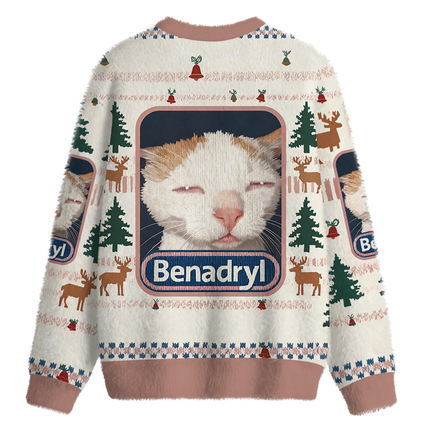 Uglysweatershops Drowsy Cat Meme Funny Fuzzy Christmas Ugly Sweatshirt