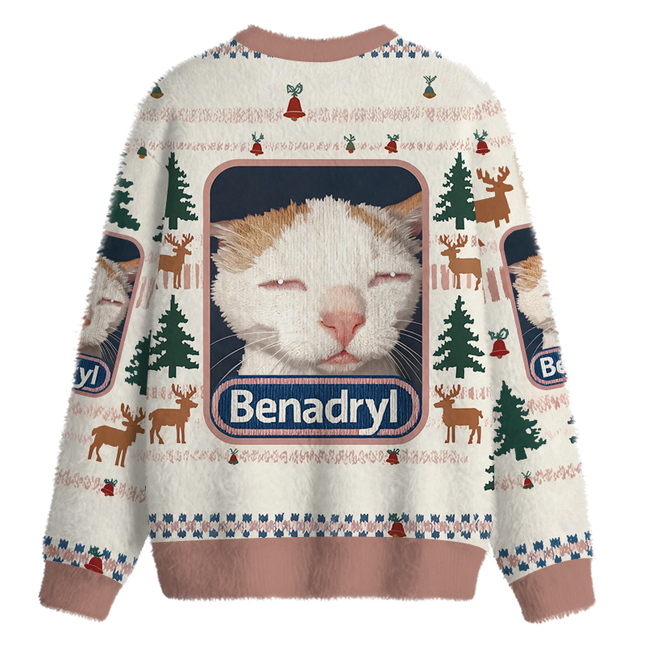 Uglysweatershops Drowsy Cat Meme Funny Fuzzy Christmas Ugly Sweatshirt