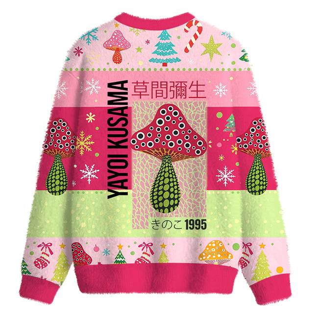 Uglysweatershops Pink Mushroom Fuzzy Christmas Ugly Sweatshirt