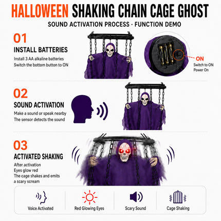 Uglysweatershops Halloween Caged Ghost Electric Screaming Chandelier