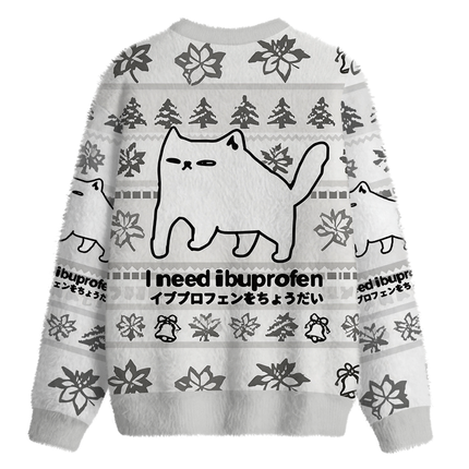 Uglysweatershops I Need Ibuprofen Cat Fuzzy Christmas Ugly Sweatshirt