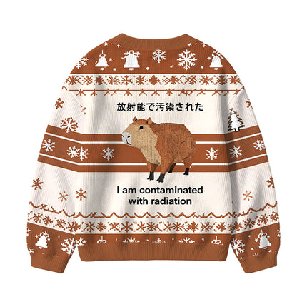 Uglysweatershops Brown Capybara Contaminated By Radiation Kids Ugly Cardigan Sweater