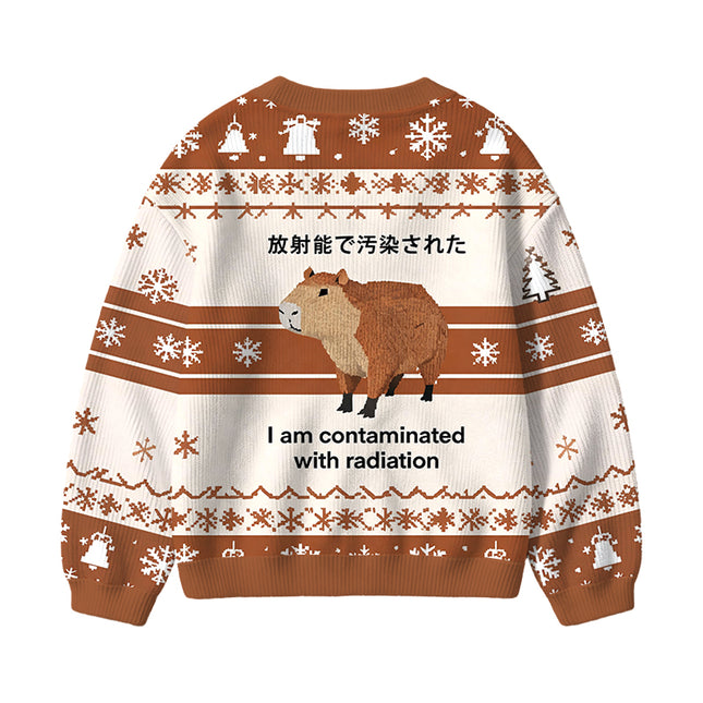 Uglysweatershops Brown Capybara Contaminated By Radiation Kids Ugly Cardigan Sweater