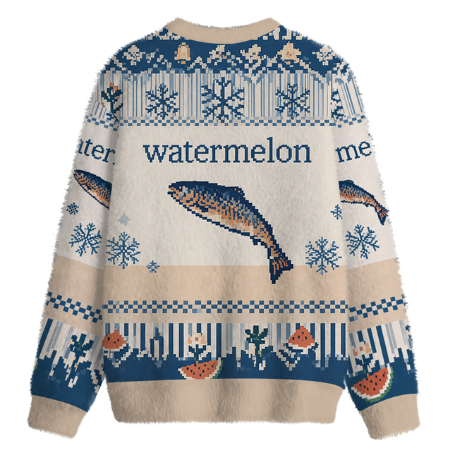 Uglysweatershops Watermelon Fish Fuzzy Christmas Ugly Sweatshirt