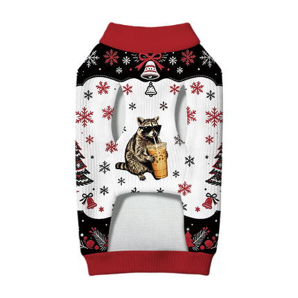 Uglysweatershops Racoon with a Ice Coffee Dog & Cat Pet Sweater