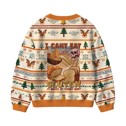 Uglysweatershops I Can't Eat Gluten Funny Meme Kids Ugly Cardigan Sweater