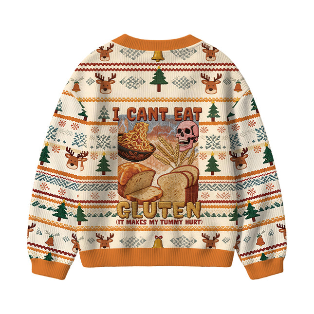 Uglysweatershops I Can't Eat Gluten Funny Meme Kids Ugly Cardigan Sweater
