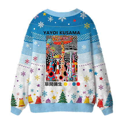Uglysweatershops Japanese Pop Art Mushroom Fuzzy Ugly Cardigan Sweatshirt