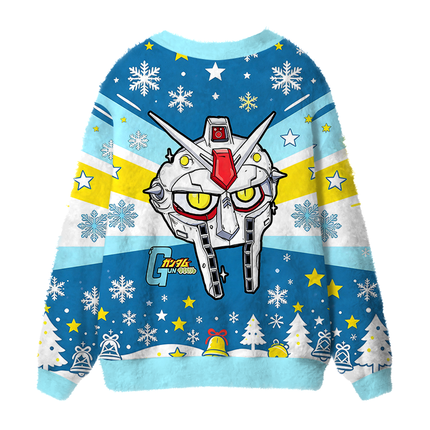 Uglysweatershops Retro Mecha Robot Head Fuzzy Ugly Cardigan Sweatshirt