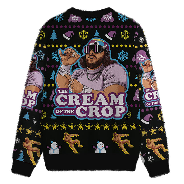 Uglysweatershops The Jesus of the Crop Fuzzy Christmas Ugly Sweatshirt