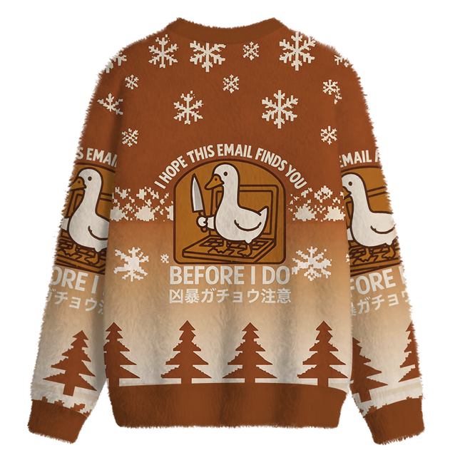Uglysweatershops Goose With A Knife Fuzzy Christmas Ugly Sweatshirt