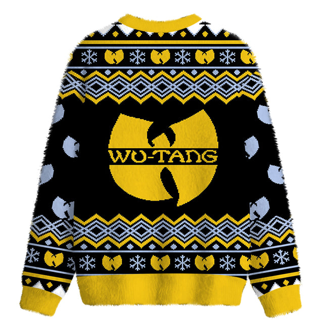 Uglysweatershops Snowflakes Yellow Black Fuzzy Christmas Ugly Sweatshirt