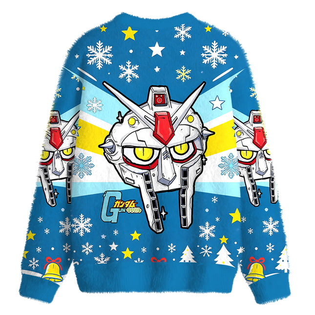 Uglysweatershops Retro Mecha Robot Head Fuzzy Christmas Ugly Sweatshirt
