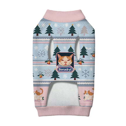 Uglysweatershops Pink Drowsy Cat Meme Funny Dog & Cat Pet Sweater